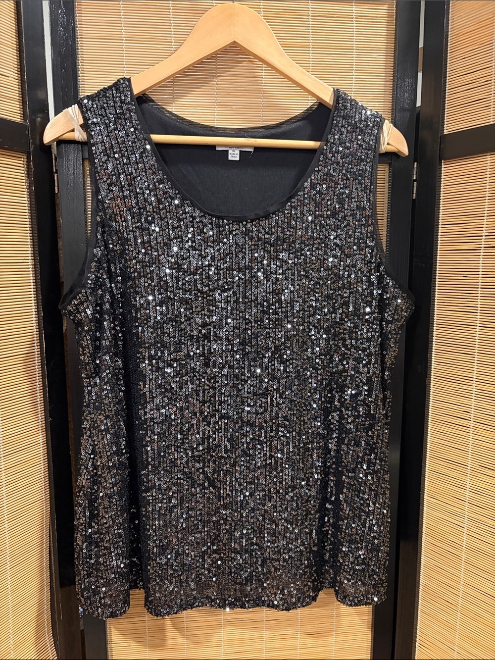 Isaac Mizrahi Black Sequin Tank Top